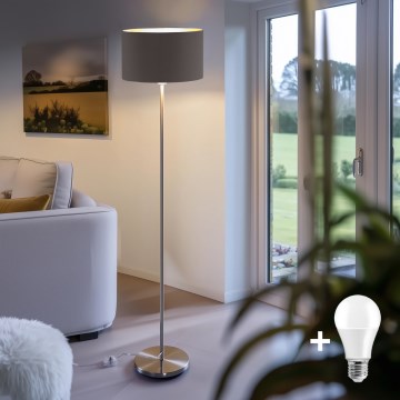 Eglo - LED Lámpara de pie TUNJA 1xE27/60W/230V cromo mate/marrón