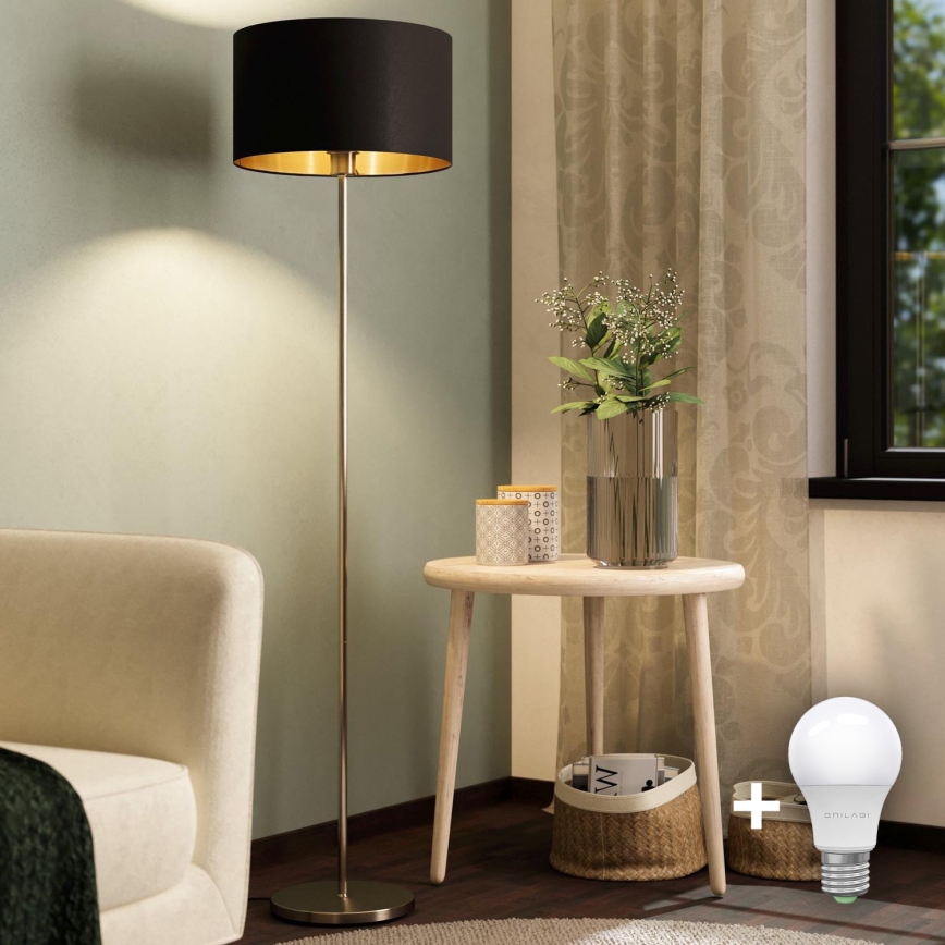 Eglo - LED Lámpara de pie TUNJA 1xE27/60W/230V cromo mate/negro