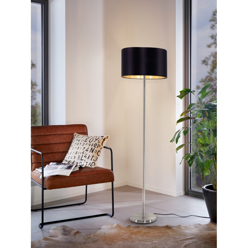 Eglo - LED Lámpara de pie TUNJA 1xE27/60W/230V cromo mate/negro
