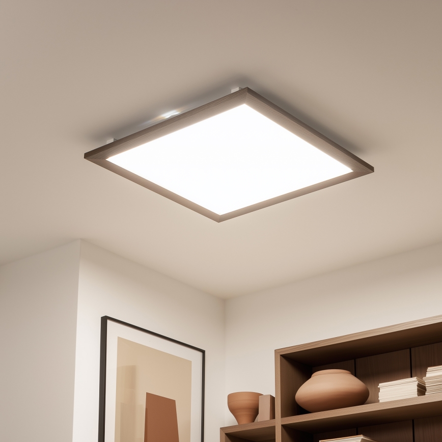 Eglo - LED RGB Panel fijo regulable SALOBRENA-C WOOD LED/30,5W/230V 2700-6500K 64x64 cm marón oscuro + control remoto