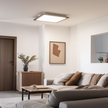 Eglo - LED RGB Panel fijo regulable SALOBRENA-C WOOD LED/30,5W/230V 2700-6500K 64x64 cm marón oscuro + control remoto