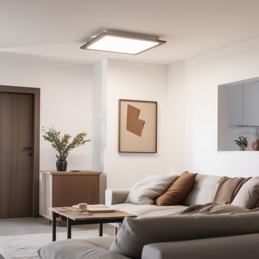 Eglo - LED RGB Panel fijo regulable SALOBRENA-C WOOD LED/30,5W/230V 2700-6500K 64x64 cm marón oscuro + control remoto
