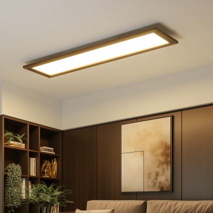 Eglo - Panel LED RGBW de superficie/empotrado regulable SALOBRENA-C WOOD LED/34W/230V 2700-6500K 34x124 cm marrón oscuro + mando a distancia