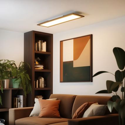 Eglo - Panel LED RGBW de superficie/empotrado regulable SALOBRENA-C WOOD LED/34W/230V 2700-6500K 34x124 cm marrón oscuro + mando a distancia