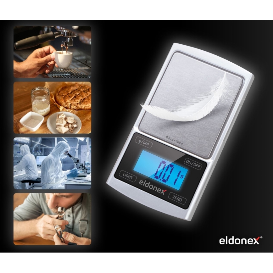 ELDONEX EKS-4040-SL - Báscula de alta precisión 2xCR2032 plata