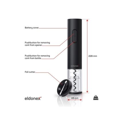ELDONEX EWO-2100-BK - Sacacorchos eléctrico 4xAA negro