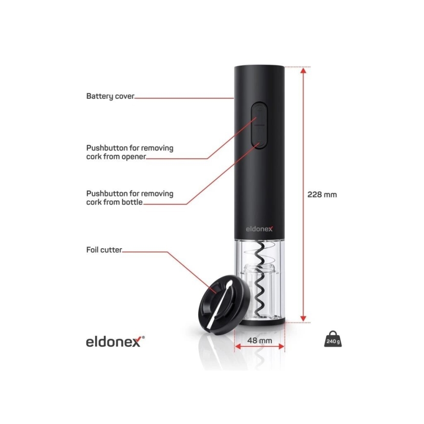 ELDONEX EWO-2100-BK - Sacacorchos eléctrico 4xAA negro