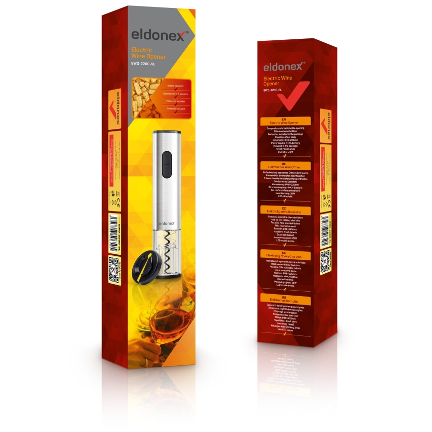 ELDONEX EWO-2200-SL - Sacacorchos eléctrico 4xAA cromo mate