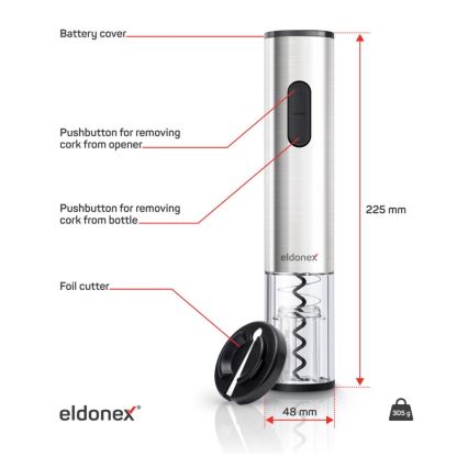 ELDONEX EWO-2200-SL - Sacacorchos eléctrico 4xAA cromo mate