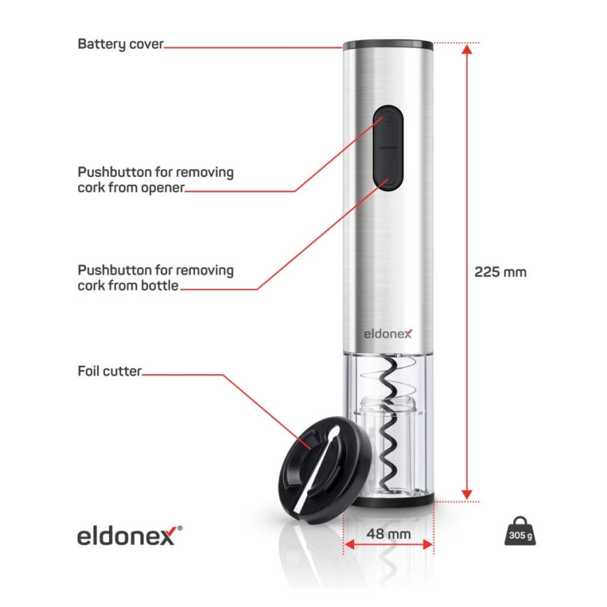 ELDONEX EWO-2200-SL - Sacacorchos eléctrico 4xAA cromo mate