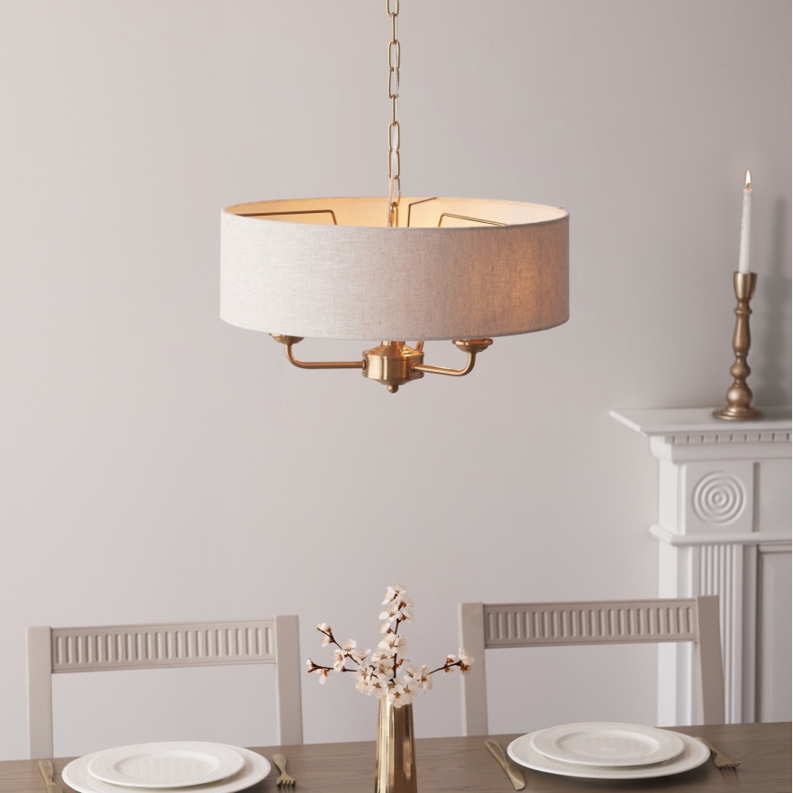 Endon 110723 - Lámpara colgante con cadena HIGHCLERE 3xE14/40W/230V beige/latón