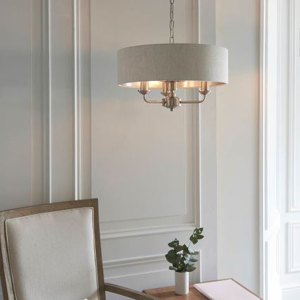 Endon 94361 - Lámpara colgante con cadena HIGHCLERE 3xE14/40W/230V beige/cromo mate