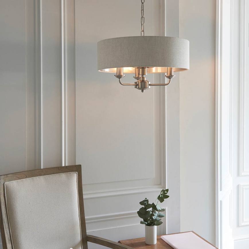 Endon 94361 - Lámpara colgante con cadena HIGHCLERE 3xE14/40W/230V beige/cromo mate