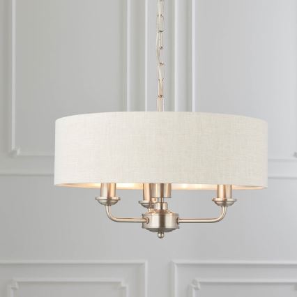 Endon 94361 - Lámpara colgante con cadena HIGHCLERE 3xE14/40W/230V beige/cromo mate