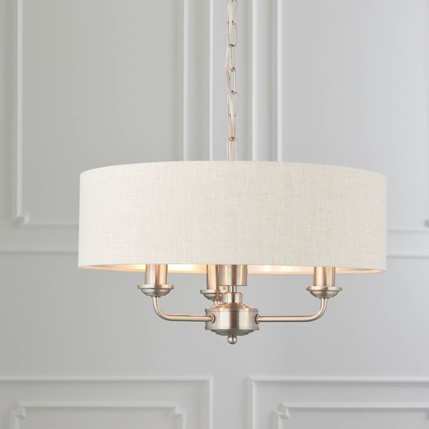 Endon 94361 - Lámpara colgante con cadena HIGHCLERE 3xE14/40W/230V beige/cromo mate