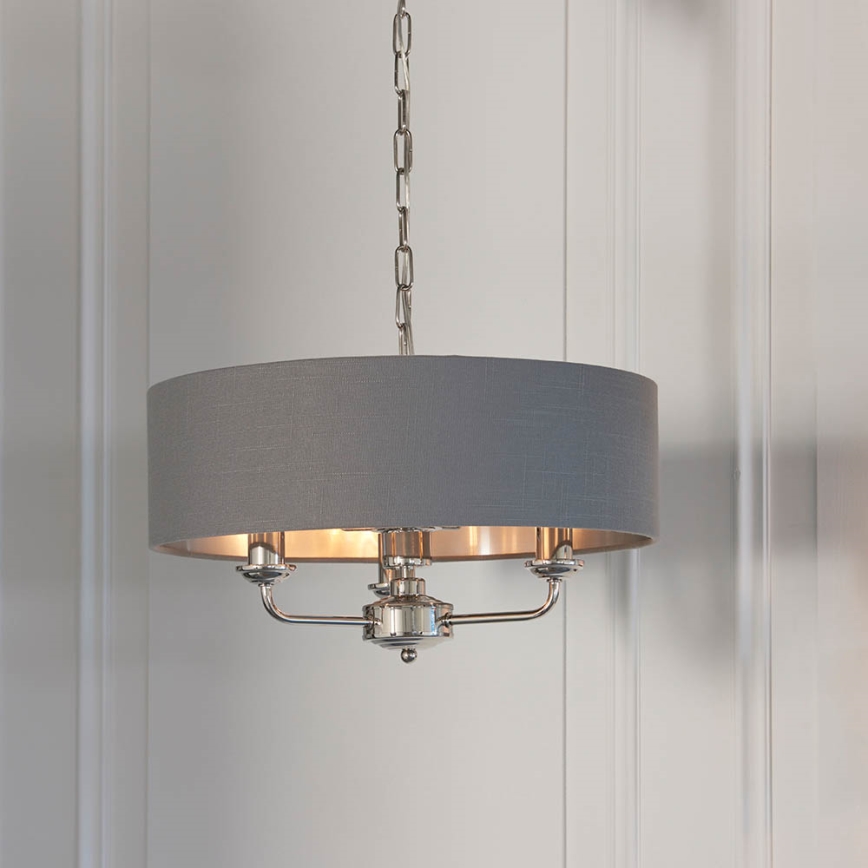 Endon 94377 - Lámpara colgante con cadena HIGHCLERE 3xE14/40W/230V gris/cromo brillante