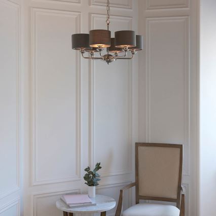 Endon 94381 - Lámpara colgante con cadena HIGHCLERE 6xE14/28W/230V gris/cromo brillante