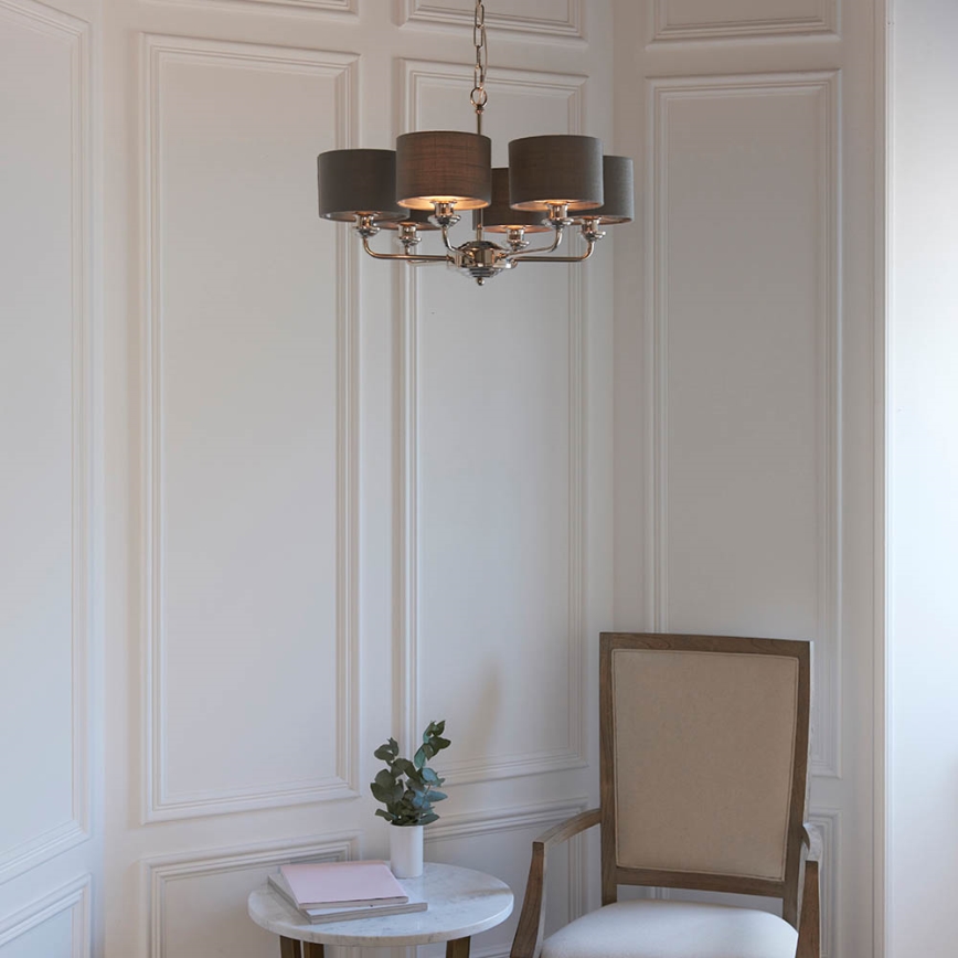 Endon 94381 - Lámpara colgante con cadena HIGHCLERE 6xE14/28W/230V gris/cromo brillante