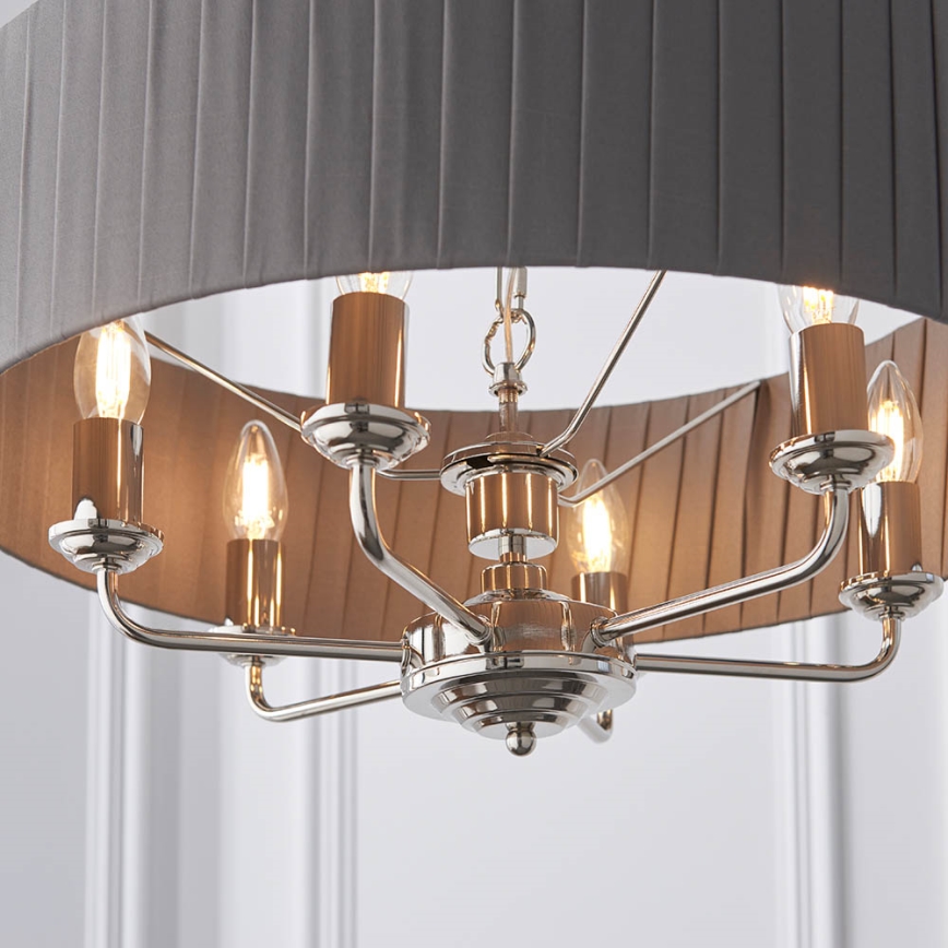 Endon 94397 - Lámpara colgante con cadena HIGHCLERE 6xE14/40W/230V gris/cromo brillante