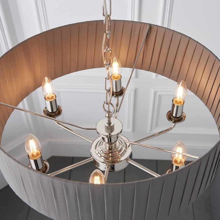 Endon 94397 - Lámpara colgante con cadena HIGHCLERE 6xE14/40W/230V gris/cromo brillante