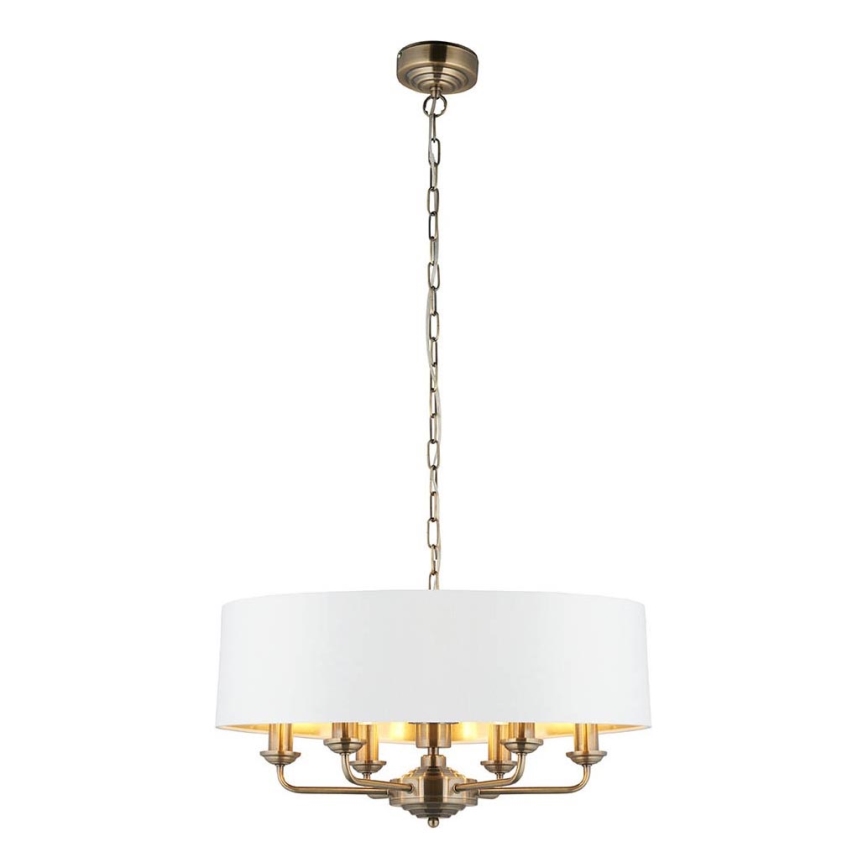 Endon 98933 - Lámpara colgante con cadena HIGHCLERE 6xE14/40W/230V blanco/latón