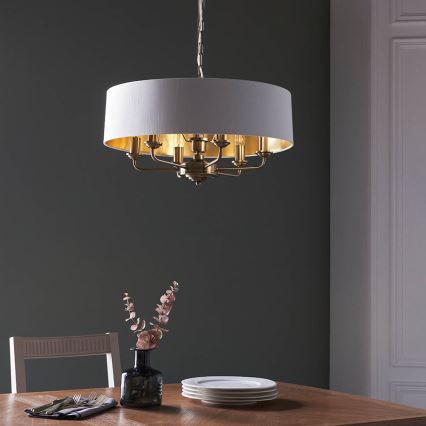 Endon 98933 - Lámpara colgante con cadena HIGHCLERE 6xE14/40W/230V blanco/latón