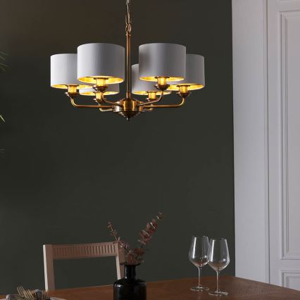 Endon 98936 - Lámpara colgante con cadena HIGHCLERE 6xE14/28W/230V blanco/latón