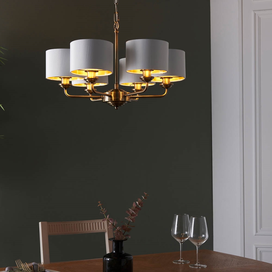Endon 98936 - Lámpara colgante con cadena HIGHCLERE 6xE14/28W/230V blanco/latón