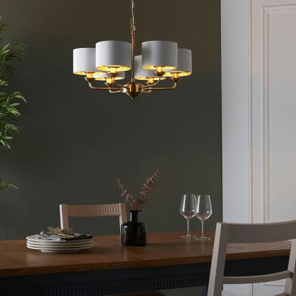 Endon 98936 - Lámpara colgante con cadena HIGHCLERE 6xE14/28W/230V blanco/latón