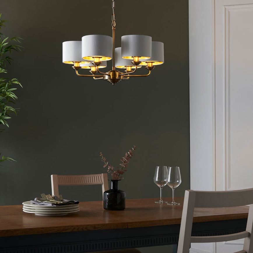 Endon 98936 - Lámpara colgante con cadena HIGHCLERE 6xE14/28W/230V blanco/latón