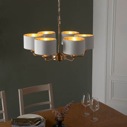 Endon 98936 - Lámpara colgante con cadena HIGHCLERE 6xE14/28W/230V blanco/latón