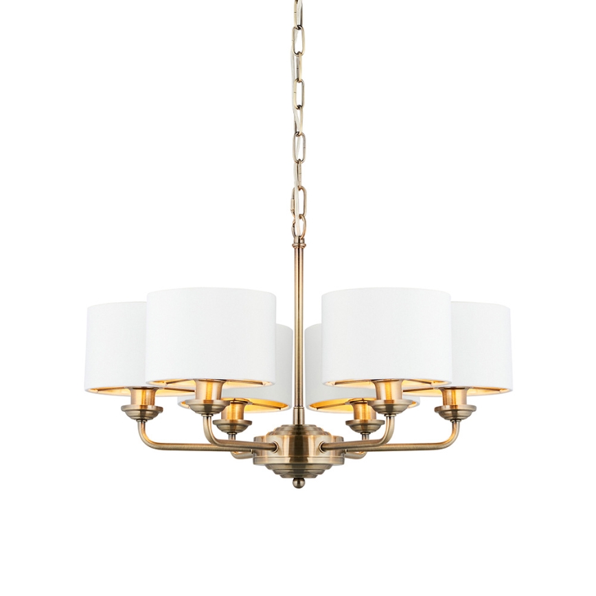 Endon 98936 - Lámpara colgante con cadena HIGHCLERE 6xE14/28W/230V blanco/latón