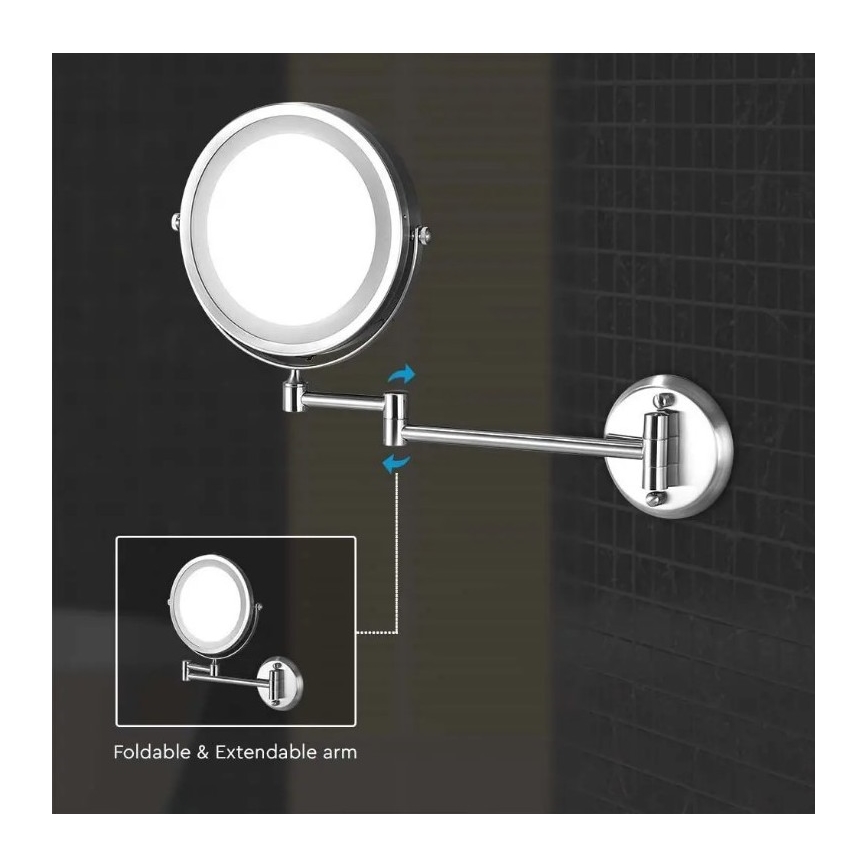 Espejo cosmético de pared LED LED/3W/6V 4xAA IP44