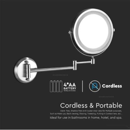 Espejo cosmético de pared LED LED/3W/6V 4xAA IP44