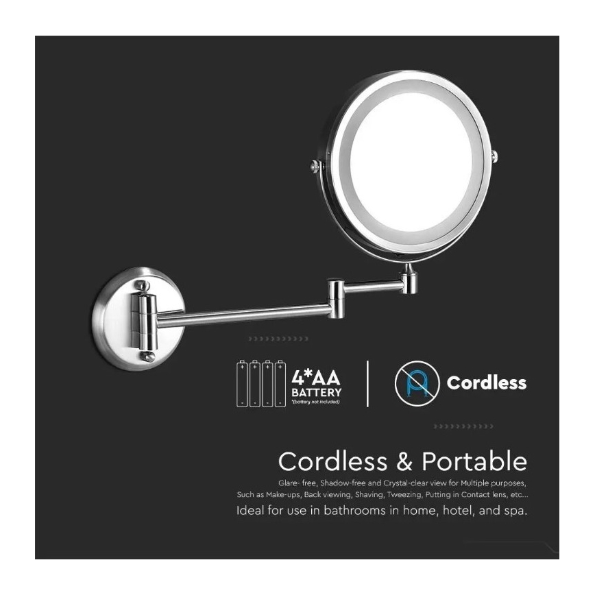 Espejo cosmético de pared LED LED/3W/6V 4xAA IP44