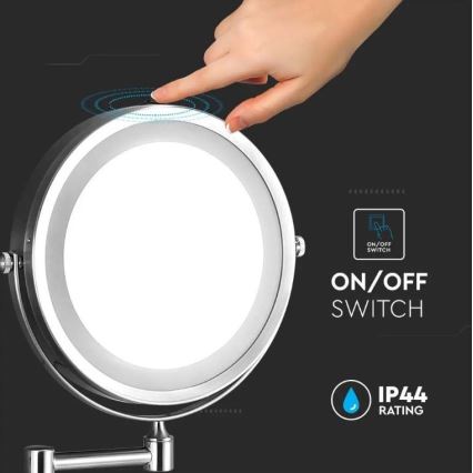 Espejo cosmético de pared LED LED/3W/6V 4xAA IP44