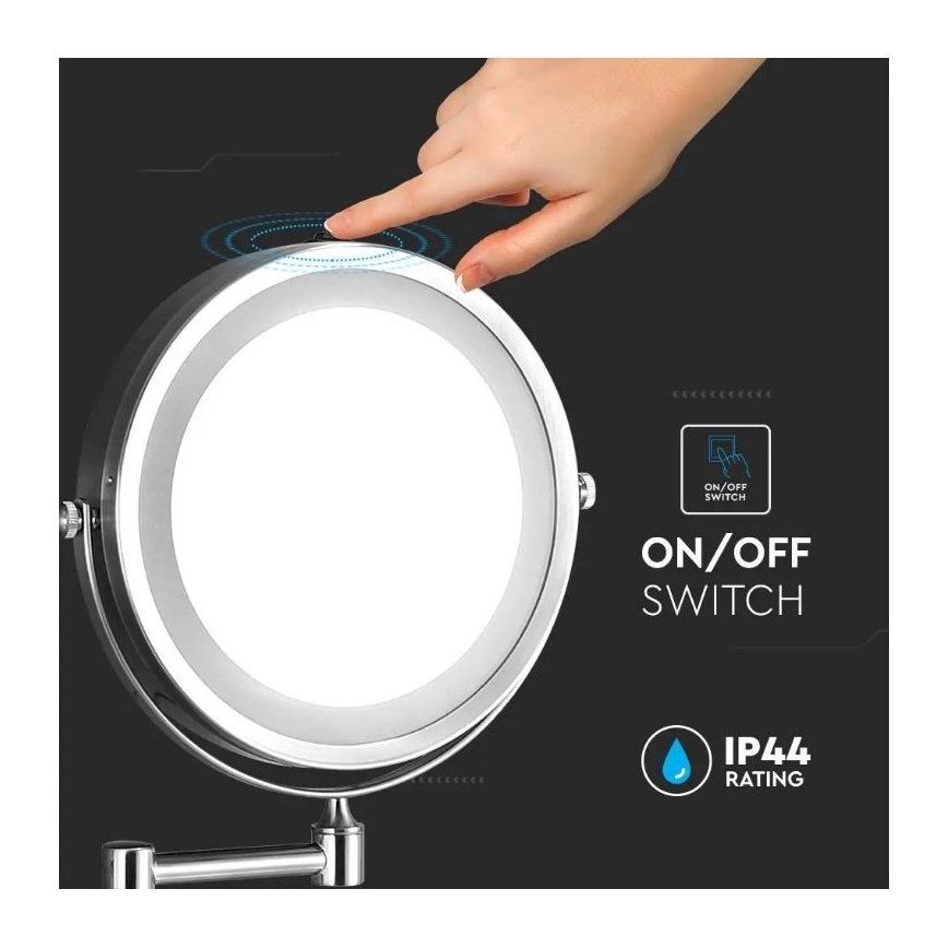 Espejo cosmético de pared LED LED/3W/6V 4xAA IP44