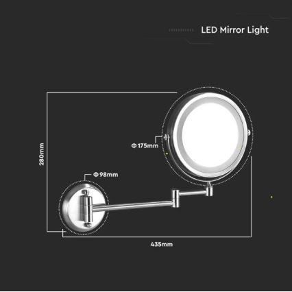 Espejo cosmético de pared LED LED/3W/6V 4xAA IP44