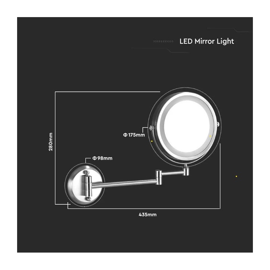 Espejo cosmético de pared LED LED/3W/6V 4xAA IP44