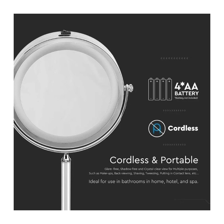Espejo cosmético LED LED/3W/6V 4xAA IP44