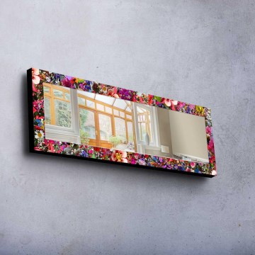 Espejo de pared 120x40 cm pino/flores