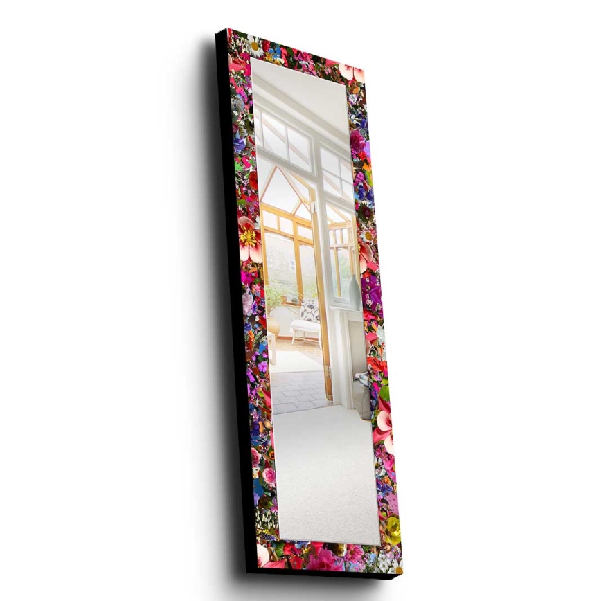 Espejo de pared 120x40 cm pino/flores