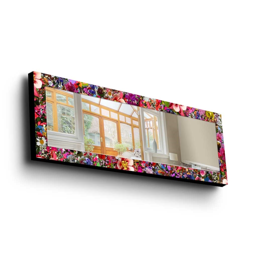 Espejo de pared 120x40 cm pino/flores