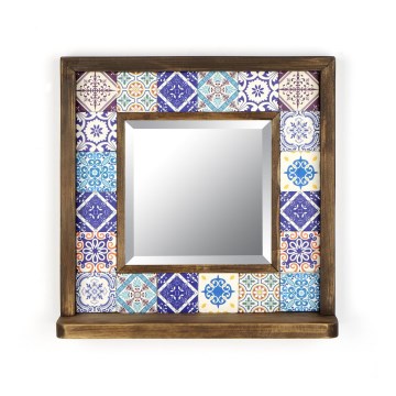 Espejo de pared 33x32,5 cm pino/azul
