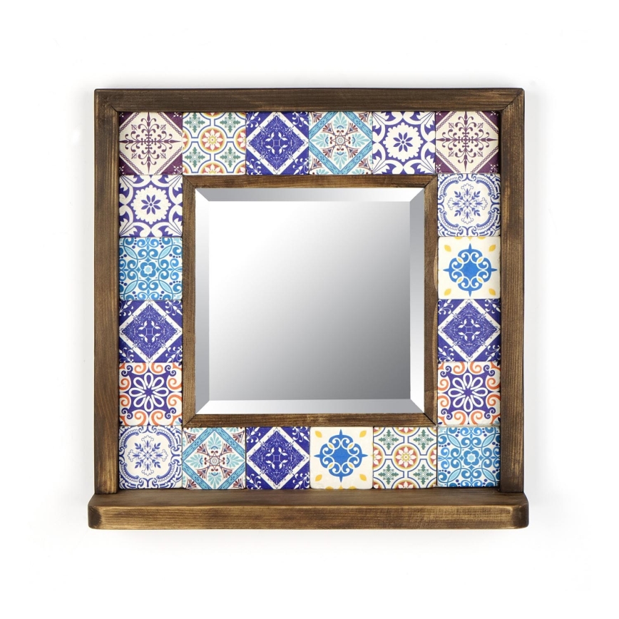Espejo de pared 33x32,5 cm pino/azul