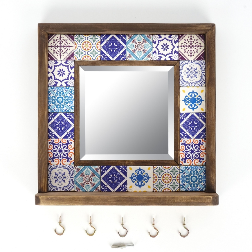 Espejo de pared 33x32,5 cm pino/azul