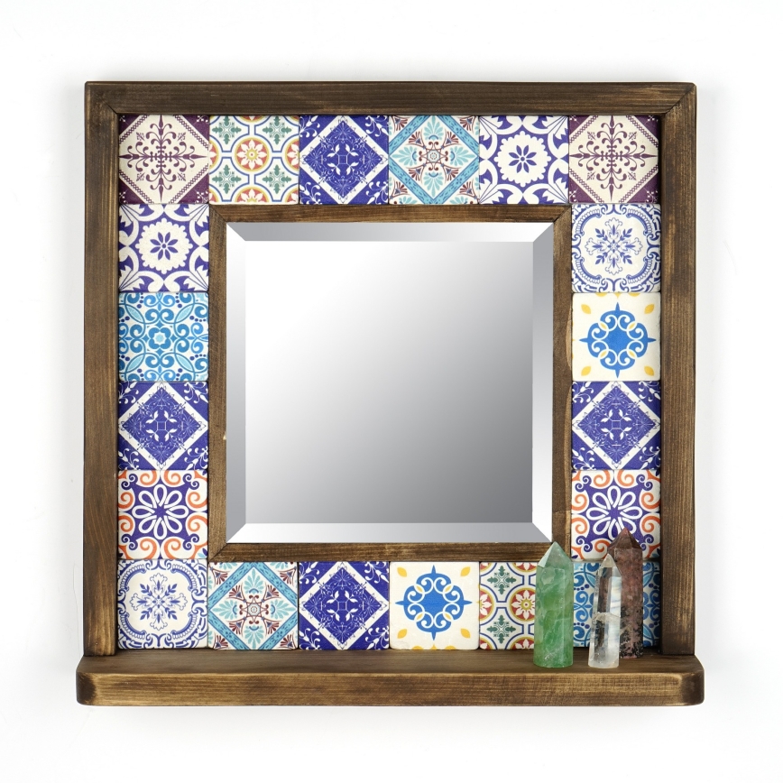 Espejo de pared 33x32,5 cm pino/azul
