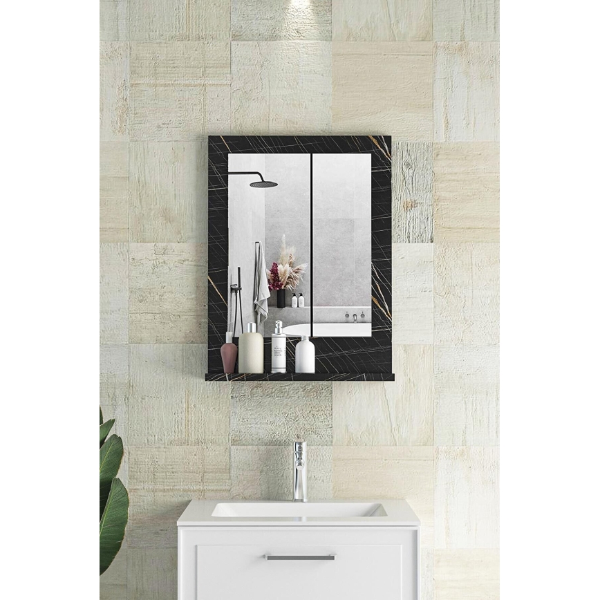 Espejo de pared con estante 60x45 cm negro