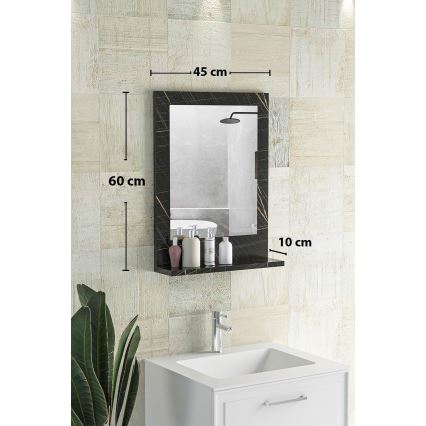 Espejo de pared con estante 60x45 cm negro