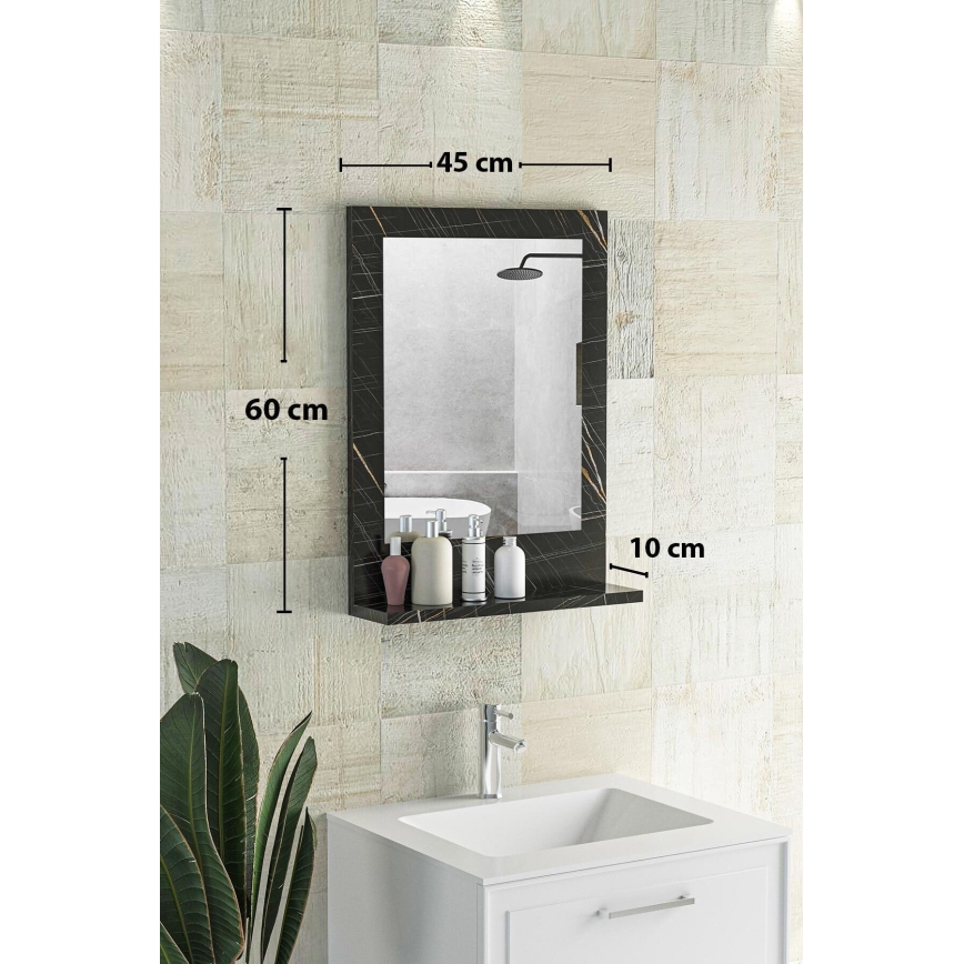 Espejo de pared con estante 60x45 cm negro